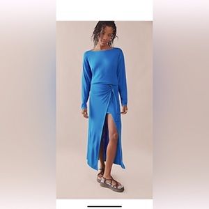 FREE PEOPLE  blue long sleeve wrap dress